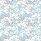 Keine Texte sichtbar. Illustration mit wiederholten, stilisierten Wellen in blauen und weißen Tönen.