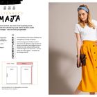 FALTENROCK MAJA. Must-have! Material: Leinen, Vlieseline H 180-200. Rechte Seite: Frau mit gelbem Faltenrock.