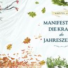 Kapitel 4: Manifestiere die Kraft der Jahreszeiten. Illustration mit Vögeln, Blumen, Zweigen und fallenden Herbstblättern.