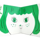 "ein Popel in der Nase", Illustration eines Gesichts mit grünen Haaren, grüne Augen, ein hervorstehender Popel.