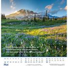 "Wenn Gott schon für die Blumen so wunderbar sorgt, die heute blühen, wie viel mehr wird er da für euch sorgen?" Lukas 12,28

Kalender mit Berg und Blumenwiese.