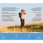 Text im Bild erzählt eine Geschichte über die Suche nach der perfekten Partnerin. Ein Mann mit Fernglas steht in einer Wiese. Kalender Juni.