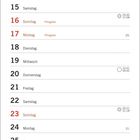 Kalender für Mai: Feiertage sind Maifeiertag, Christi Himmelfahrt, Muttertag, Pfingsten. Illustration: Auto auf Hebebühne.