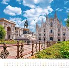 Kalender mit Mai-Daten. Text: "Dom zu Mailand auf der Piazza del Duomo, Mailand, Lombardei, Italien." Majestätische Kathedrale.