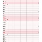 Mai-Kalender mit Schafen auf Wiese unten. Tagenamen stehen links in rot, Illustrationen mit Sonne und Blumen.