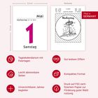 Kalenderblatt: 1. Mai, Samstag, Maifeiertag. Rückseite: Illustration eines Maibaums. Made in Germany.