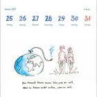 Januar 2027, 4. Woche, 25. bis 31. Montag bis Sonntag. "Der Mensch kann zwar tun, was er will, aber..." Illustration: Weltkugel als Bombe.