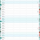 Kalenderseite für Mai. Feiertage: 1. Maifeiertag, 6. Christi Himmelfahrt, 9. Muttertag, 16. Pfingsten. Blumenrahmen.