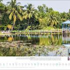 Im Harbaria Eco Park in den Sundarbans, Bangladesch. Schmale Stege, Palmen und ein Teich mit Seerosen. Drei lächelnde Kinder.