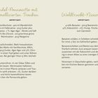 Links: Mandel-Pannacotta Rezept. Rechts: Waldfrucht-Nicecream Rezept. Zutaten und Schritte detailliert beschrieben.