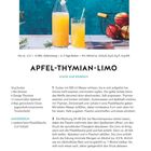 „Apfel-Thymian-Limo, zischt und blubbert. Rezept mit Zutaten, Vorbereitungsschritten und Lagerungshinweisen. Flasche & Glas.“