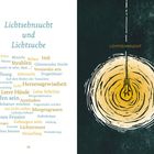 Links: Wörter wie "Lichtsehnsucht", "Herzensgewissheit", "Offen sein". Rechts: Illustration einer leuchtenden Glühbirne.