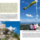 Ein Textfeld beschreibt die Geschichte der Burgruine Weißenstein im Naturpark Steinwald. Rechts eine Landschaftsansicht mit Flagge.