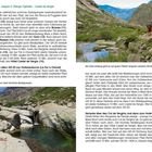 GR 20 – Etappe 5: Refuge Tighjettu – Castel de Vergio. Am Golo gibt es viele herrliche Badegumpen. Oben: Wanderer am Fluss. Unten: Person entspannt an einem Wasserbecken.
