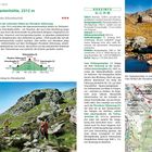 Text: Tiefenrastenhütte, 2312 m. Durch das Winnebachtal. Kurzinformationen über Wanderroute.  
Wanderer auf einem felsigen Pfad in alpiner Landschaft.