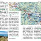 Text links: Beschreibt eine Wanderroute von der Ohlstädter Alm über die Heimgartenhütte bis zum Walchensee, mit Sehenswürdigkeiten und Orientierungspunkten. 

Text rechts: Enthält eine Karte der bayerischen Voralpen mit markierten Wanderwegen und Höhenangaben, darunter Ohlsatdt und Walchensee.