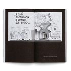 Comictext: „E COSÌ SI COMINCIA IL LAVORO SUL SERIO...“. Skizzierte Figuren, Gebäude und skurrile Szenen.