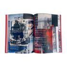 Texte wie "Untitled (factory recombination), 2016" auf der linken Seite. Ein abstraktes, buntes Design mit überlagerten Bildern.