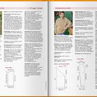 Links steht "TOP-DOWN-PULLOVER", gefolgt von einer Strickanleitung. Rechts "RAGLANPULLOVER" mit ähnlichem Aufbau. Zwei Fotos zeigen jeweils einen Pullover. Zeichnungen erklären die Strickmuster.