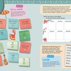 „Was machst du in deiner Freizeit oder am Wochenende? Kreuze an.“ Verschiedene bunte Zettel mit Aktivitäten. Liste der Wochentage.