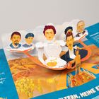 „Ich war ein Kind, das in einer Welt von Farben herumlief.“ Pop-up-Illustration von Personen auf einer Wüstenlandschaft.