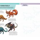 „Tiere verwandeln“, „Übung“. Beschreibt Füchse, von realistisch bis fantasievoll. Skizzen rechts, verschiedene Stile links.