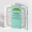 "KATZEN MANDALAS" steht oben in gelber Schrift auf hellgrünem Hintergrund. Darunter ein Text über das Malbuch.