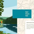 Digital Hotspots finden. Gemütlich vorbereiten zu Hause. Illustration eines Waldes mit Bäumen und einem See.