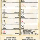 Kalender für Mai mit Sprüchen: "Die erste Liebe und der Mai gehen selten ohne Frost vorbei". Illustration: Menschen im Garten.