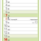 Kalenderseite: März 2027, Foto von Garten mit blühendem Baum, gelb und weiß blühende Blumen, Haus mit Veranda im Hintergrund.