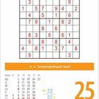 Text: "Schwierigkeitsgrad: leicht", "25 Dienstag 1 Mai", Kalenderwochen, Sonnenauf- und -untergangszeiten. Sudoku-Raster.