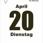 April 20, Dienstag; 16. Woche. Uhrzeit 23:27. vlaktes Kalenderblatt.