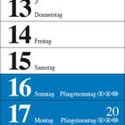 Kalendermonat Mai 2027 mit Feiertagen: Maifeiertag, Christi Himmelfahrt, Muttertag, Pfingsten, Fronleichnam. Feiertage sind Blau.