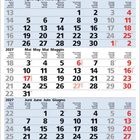 Kalender für 2027: 

April, Mai, Juni. Wochentage in mehreren Sprachen. Feiertage rot markiert.