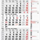 Kalender für April, Mai, Juni 2027. Enthält Wochentage in mehreren Sprachen und markierte Feiertage in rot.