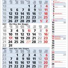 Kalender für April, Mai und Juni 2027 in vier Sprachen. Feiertage sind rot markiert, Wochen starten am Montag.