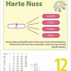 Text: "Harte Nuss", Wörter wie "OGNESR", "ETBUEL". Frage: Welches Wort passt? Kalender unten, Montag, 12. April.