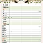 Kalenderblatt Mai 2027 mit Wanderstiefeln auf Blumenwiese. Zitat: „Fürs Wandern braucht's bequeme Schuhe, dann geben auch die Füße Ruhe.“