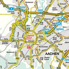 "Rathaus Dom Elisenbr." in rot, "AACHEN" zentral in Schwarz. Eine Karte mit Straßen, Autobahnen und Parkplätzen rund um Aachen.