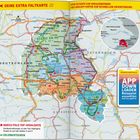 "Deine Extra Faltkarte. Aufbau, um schnelles Orientieren zu ermöglichen. Karte der Region zwischen Deutschland und Österreich."