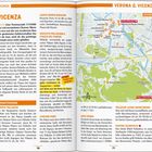 Texte: "Vicenza", "Verona & Vicenza", Sehenswürdigkeiten, darunter "Corso Palladio", "Santa Maria Maggiore", "Basilica Palladiana". Links beschreibender Text über Vicenza. Rechts Karte mit markierten Punkten und Routen in Vicenza.