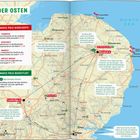 Titel: "DER OSTEN". Highlights: Cambridge, Newmarket, Norwich, Norfolk Broads. Bucketlist: Geistertour in Norwich. Karte von England.