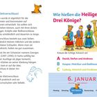 Links: "C: Der Klettverschluss!". Rechts: "Wie heißen die Heiligen Drei Könige?" mit Antwortmöglichkeiten.