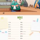 Text oben: "Ist einer von Ihnen ein Herr Hase?" "Nö..." "Nö...". Darunter Kalender für März 2027.