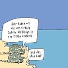 Zwei Schildkröten am Strand sprechen. Eine sagt: "Hier haben wir uns vor siebzig Jahren als Babys in den Ozean gestürzt." Die andere ergänzt: "Und das ohne Navi!"