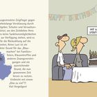 Links: "Blau machen" und ein Text über das Thema. Rechts: Zwei Figuren, Torte, Text: "Ein Deutschlandticket! Vielen Dank!" und "Ihr wollt mal ungestört sein, stimmt’s?"