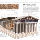 Text beschreibt den Parthenon, seine Skulpturen und Architekturdetails. Eine Illustration vom Tempel und der Athene-Statue ist zu sehen.