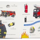 Tatütata! Die Feuerwehr kommt bei Unfällen oder um Feuer zu löschen. Rauchmelder, Löscher, Löschfahrzeug, Drehleiterfahrzeug.