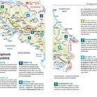 Eine Karte mit den Regionen von Costa Rica und Beschreibungen. Titel: "Die Regionen im Überblick". Regionen nummeriert 1-8.