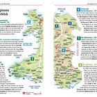 "Die Regionen im Überblick. 1: Eryri und Meirioneth. 2: Môn, Llŷn, Caernarfon und Bangor. 3: Der Nordosten. 4: Powys und Brecon Beacons. 5: Der Südwesten. 6: Der Südosten." Die Karte zeigt Wales mit farbigen Markierungen.